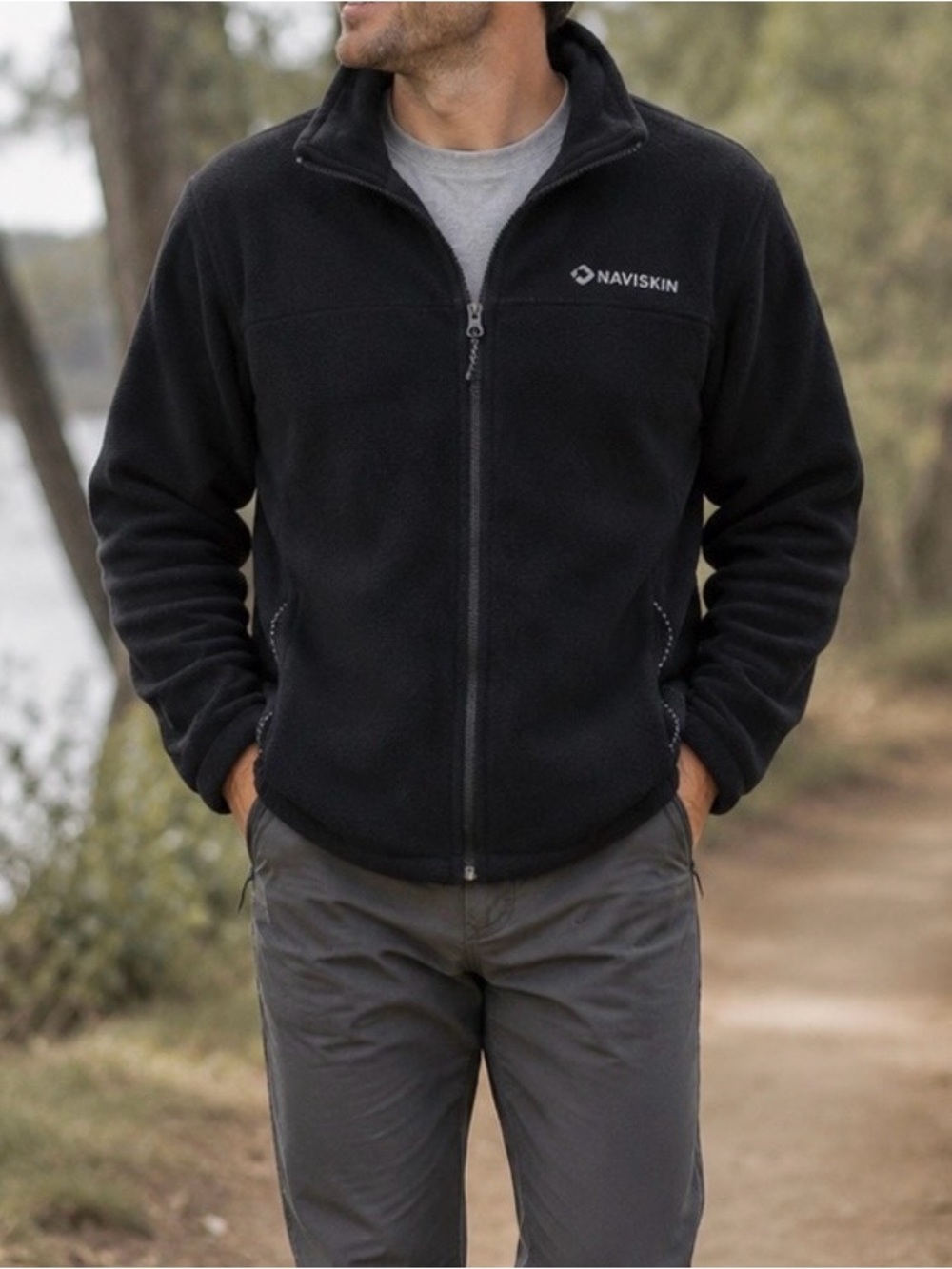 NWOT Men’s Naviskin Black Fleece Jacket Outdoorsy Hiking Camping